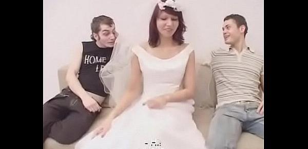  Redhead bride forced by two man